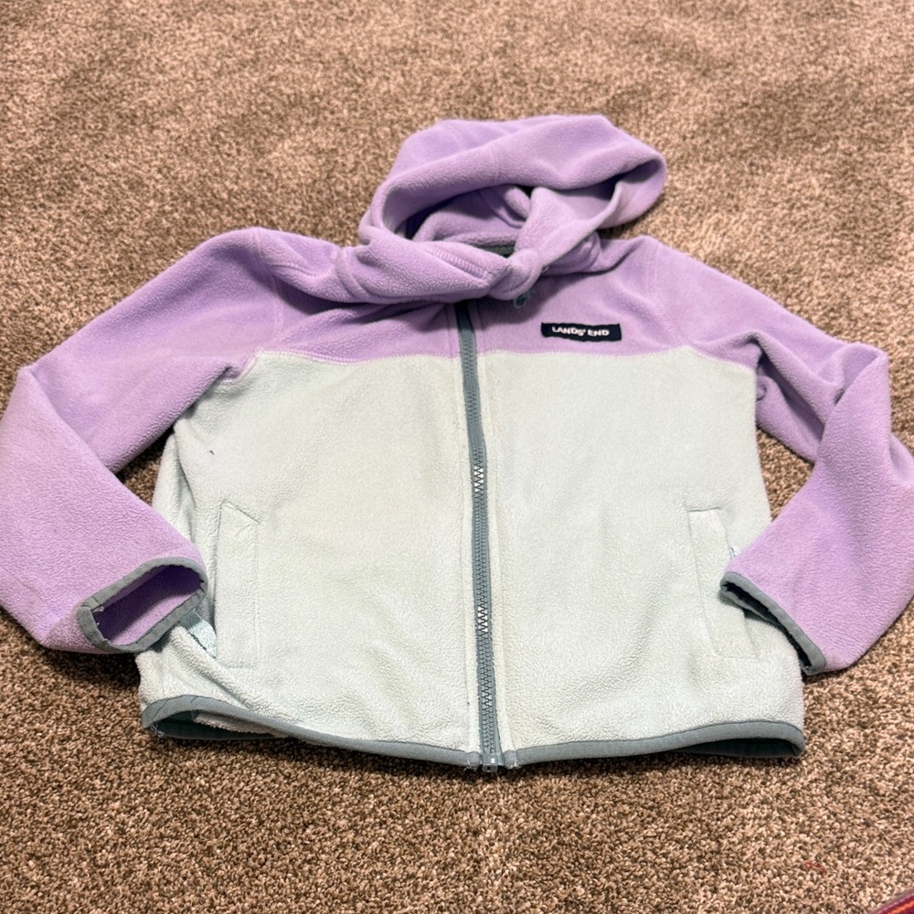 Lands' End Kids Fleece Hoodie in Lavender and Mint - Picture 5 of 8